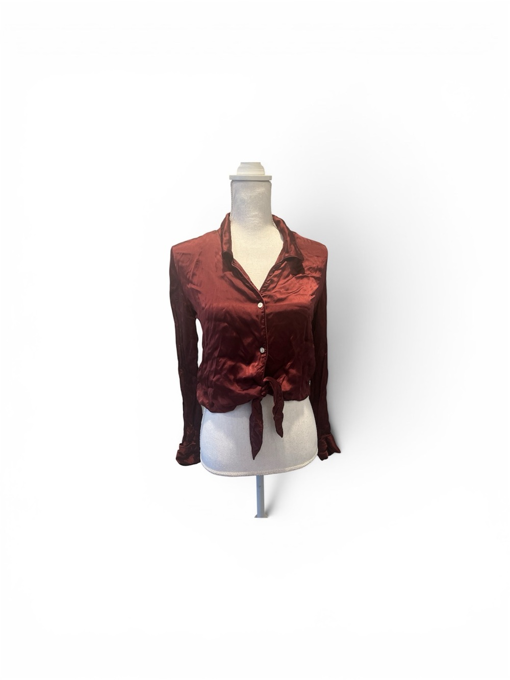 Wilfred Satin Tie-Front Blouse in Burgundy